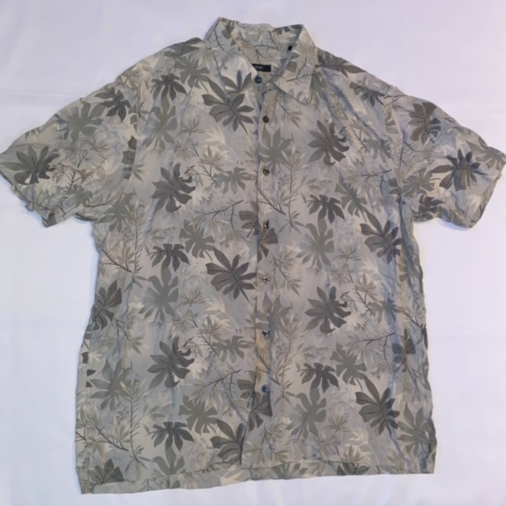 Alfani Leaf Print Silk Button Down Shirt